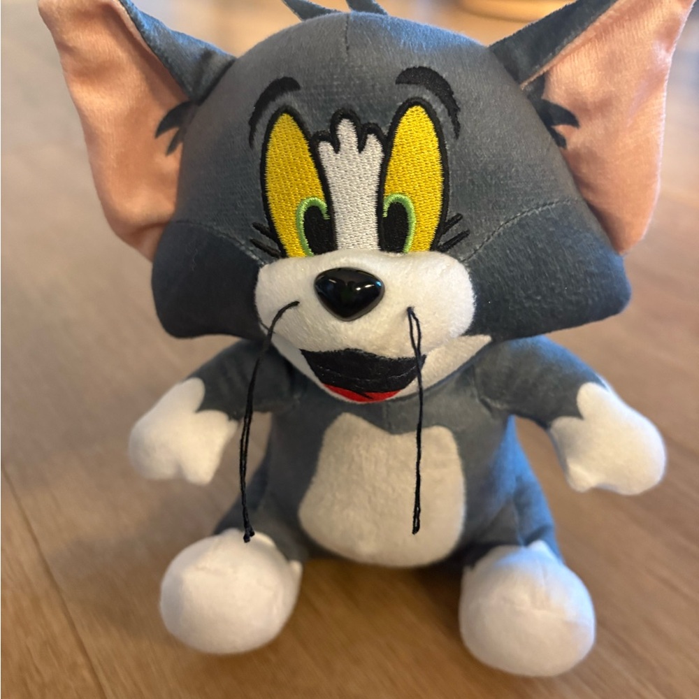 Tom Plush Cat Stuffed Toy - Gray & White with Yellow Eyes